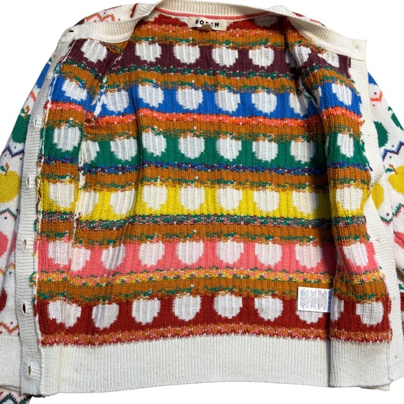 Boden Rainbow Apple Fair Isle Cardigan Sweater XS White K0851 Cotton/Wool Blend - Picture 9 of 10